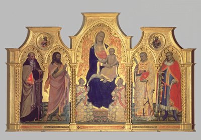 Madonna en Kind met St. Antonius Abt, St. Johannes de Doper, St. Laurentius en St. Julianus, 1404 door Lorenzo di Niccolo Gerini